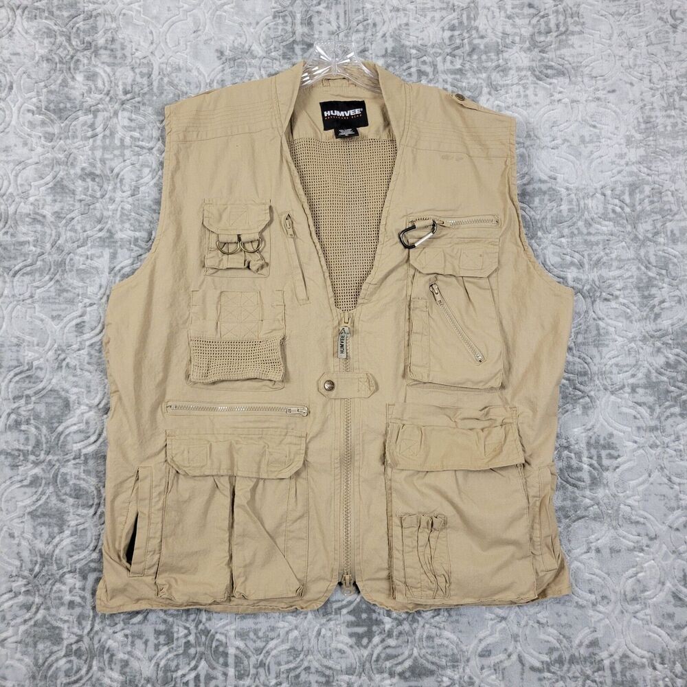 Humvee Adventure Gear Vest Mens XL Safari Photo Cargo Pockets Outdoor Khaki